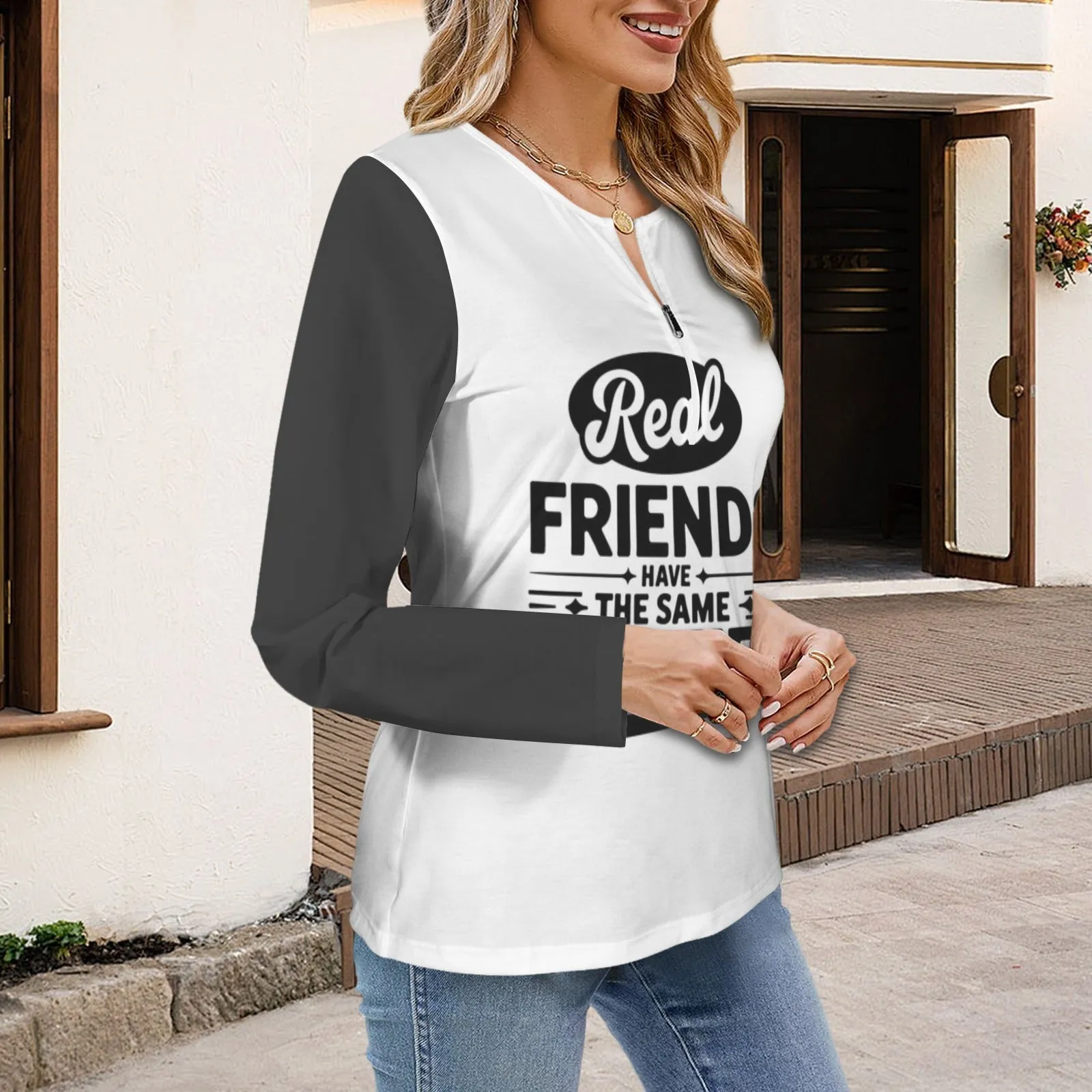 Women's Long Sleeve Zip Front T-Shirt