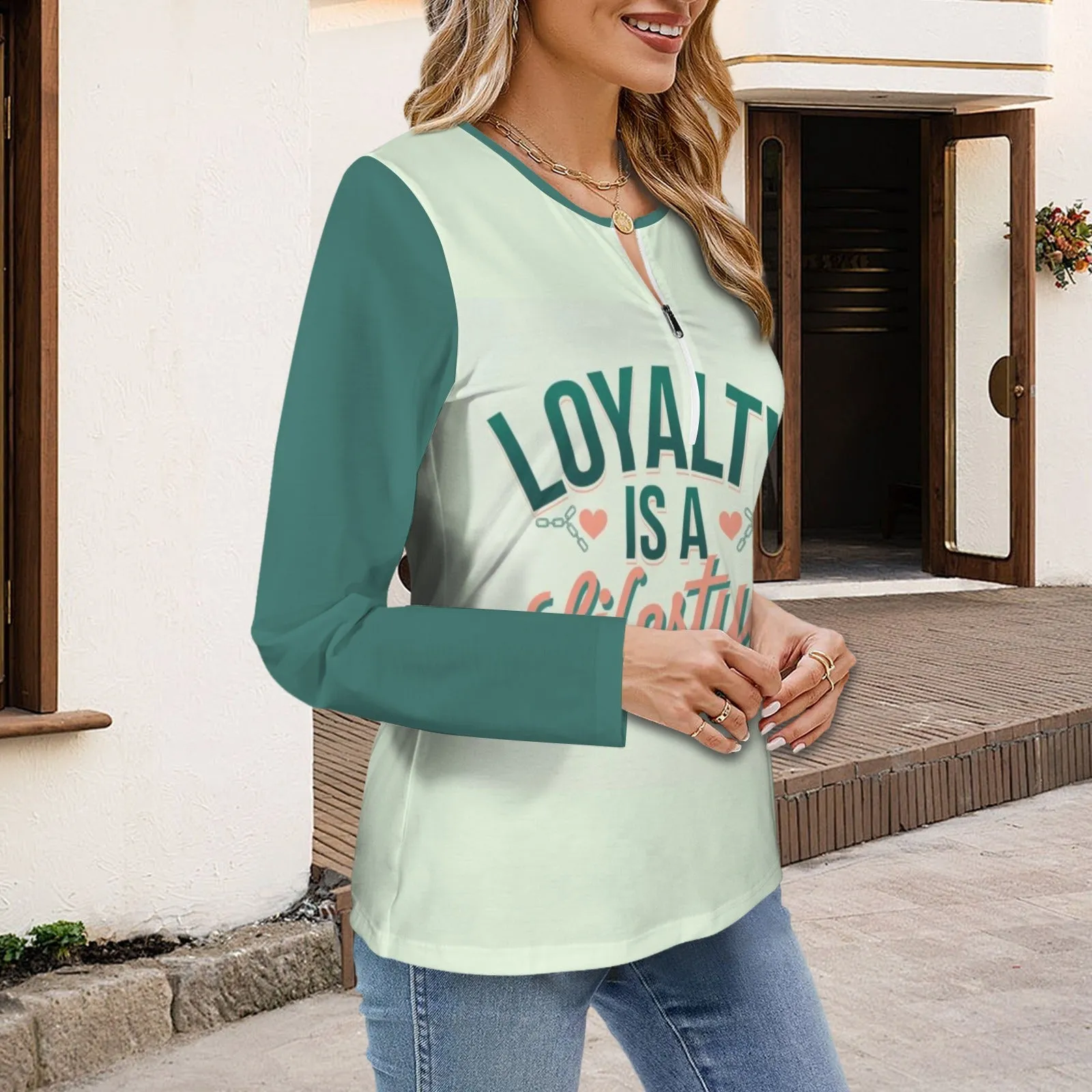 Women's Long Sleeve Zip Front T-Shirt