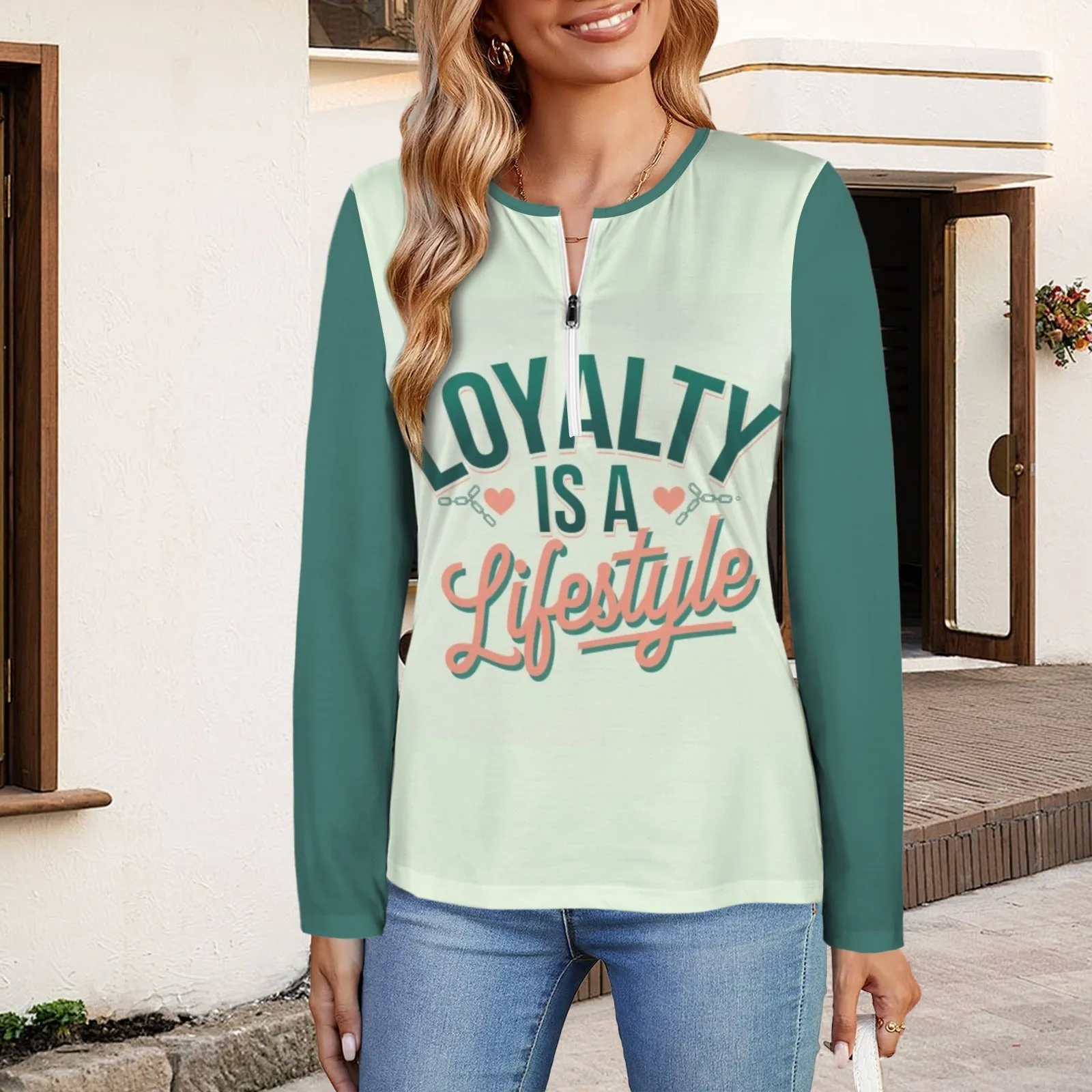 Women's Long Sleeve Zip Front T-Shirt