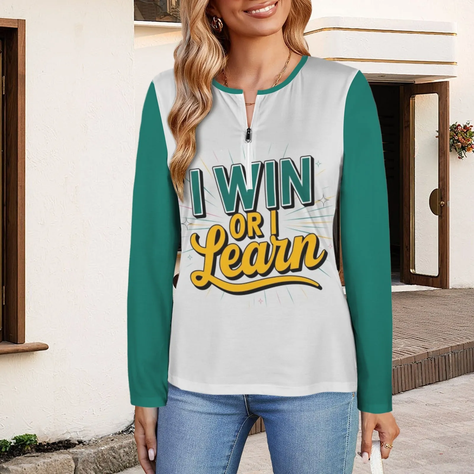 Women's Long Sleeve Zip Front T-Shirt