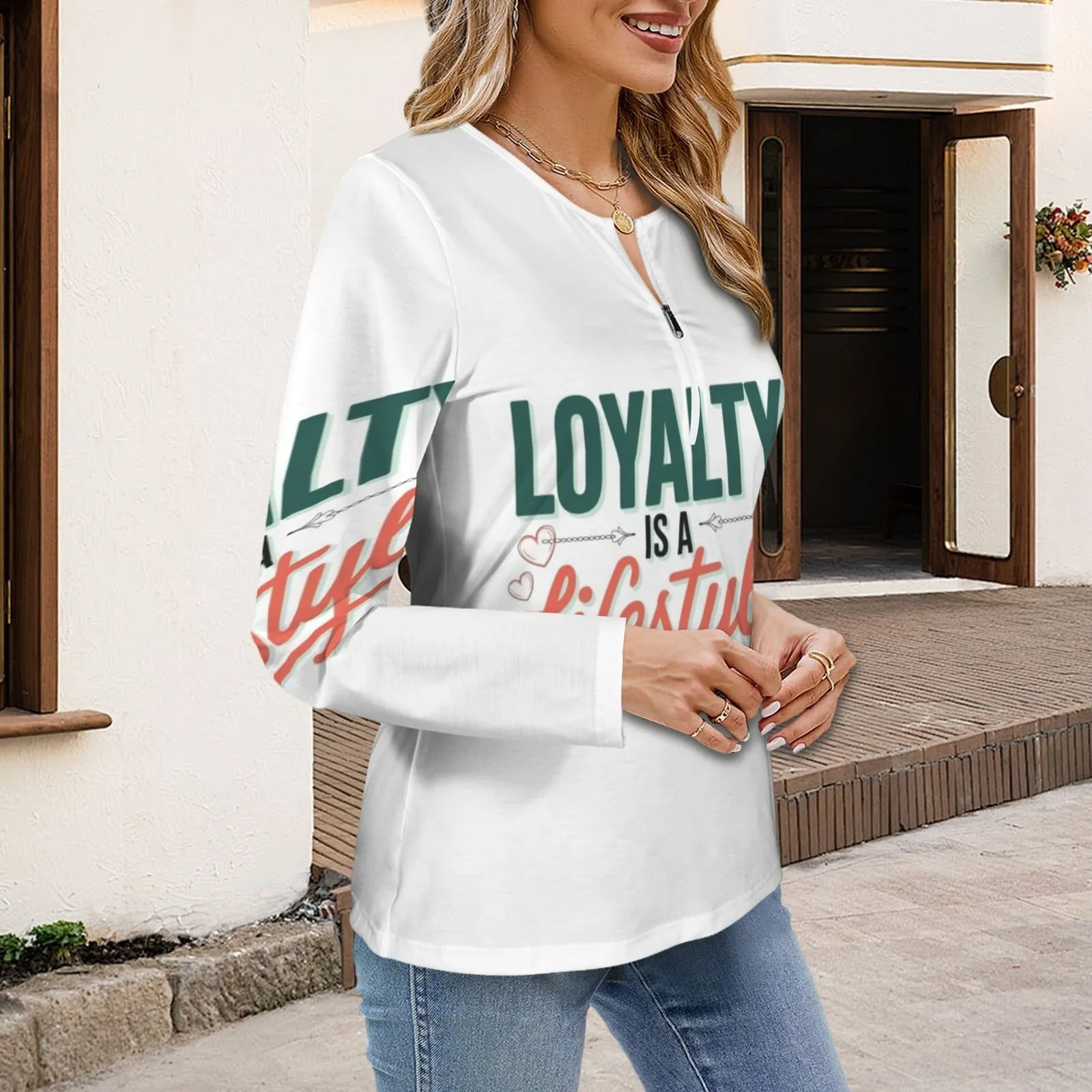 Women's Long Sleeve Zip Front T-Shirt