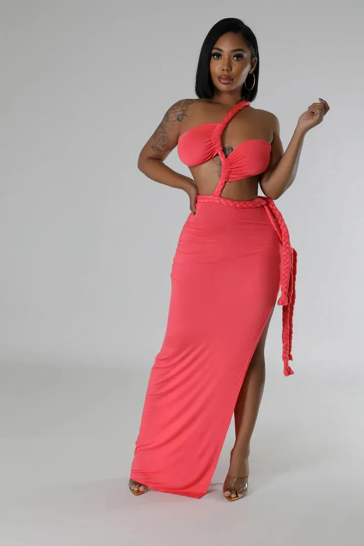 Women's Rope Design One shoulder Coral Open back Maxi Dress