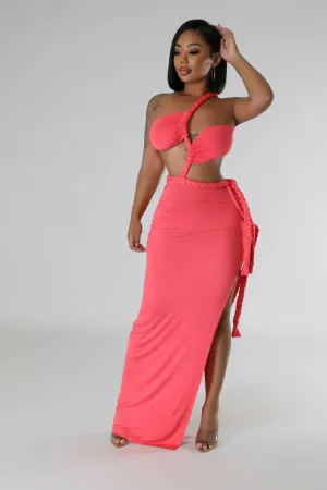 Women's Rope Design One shoulder Coral Open back Maxi Dress