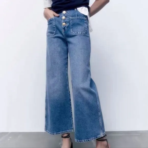 Zara wide leg high waist cropped jeans size 6